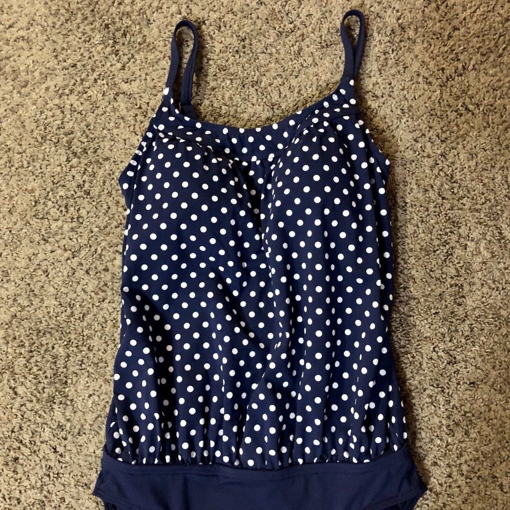 Lands End Maternity Swim Suit Womens 6 Used Navy Polka Dot One Piece - Picture 13 of 15